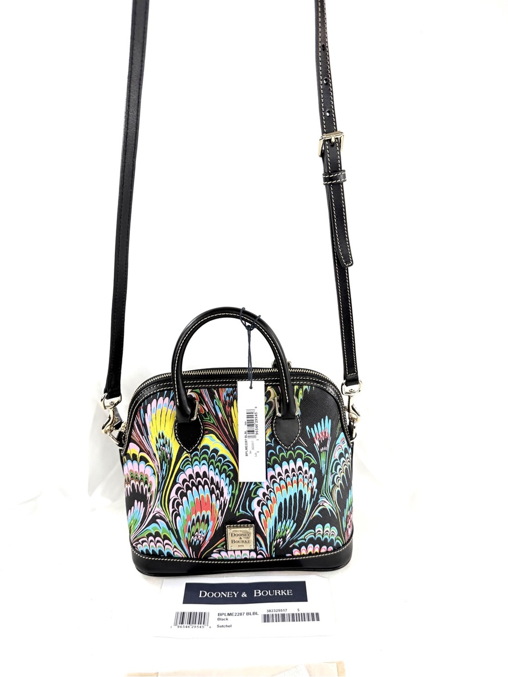 Dooney Bourke Multicolor Plumes Saffiano Leather Satchel Crossbody Bag Brass EUC
